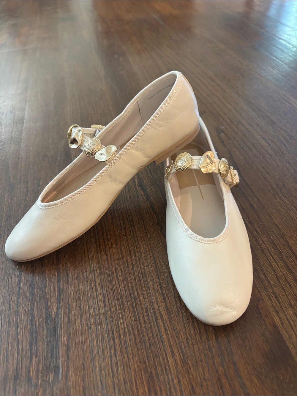 Dolce Vita Cream Ballet Flats with Gold Decorative Strap